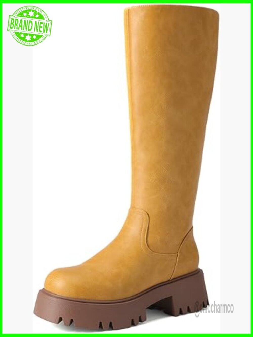 Knee High Platform Boots with Chunky Lug Sole and Side Zipper